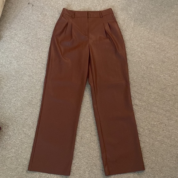Revolve House of Harlow 1960 High Rise Faux Leather Straight Leg Trouser Pants 4 - Picture 7 of 10